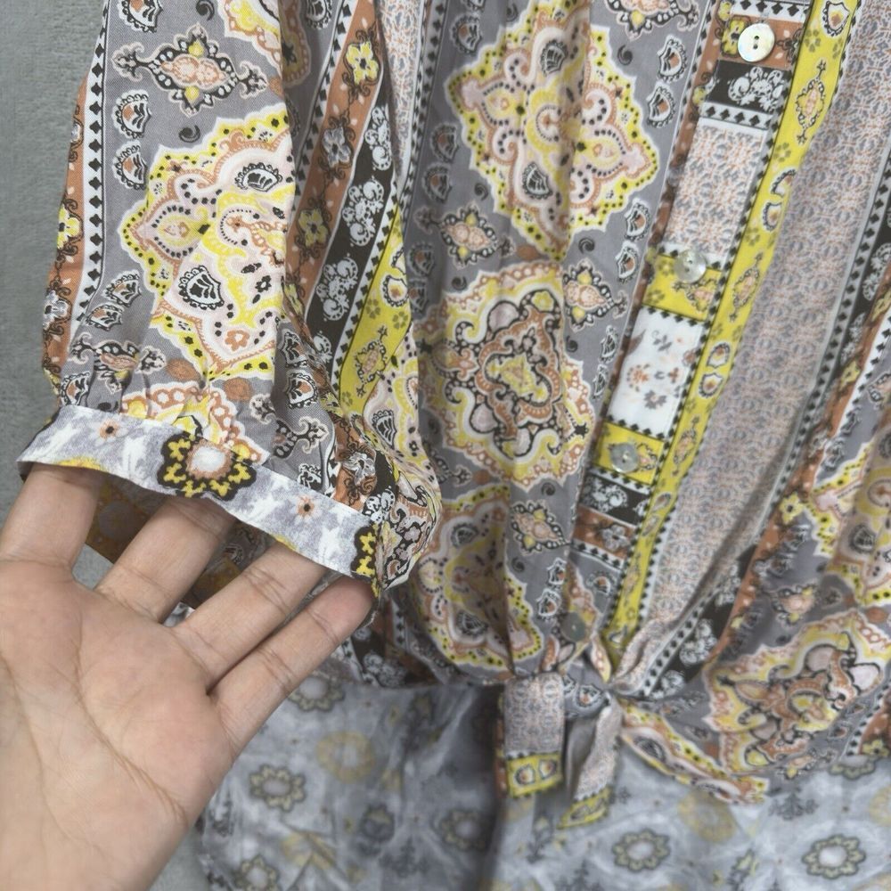 Fig And Flower Tropical Tunic Blouse Button Down Womens Size M Coastal - Picture 4 of 9
